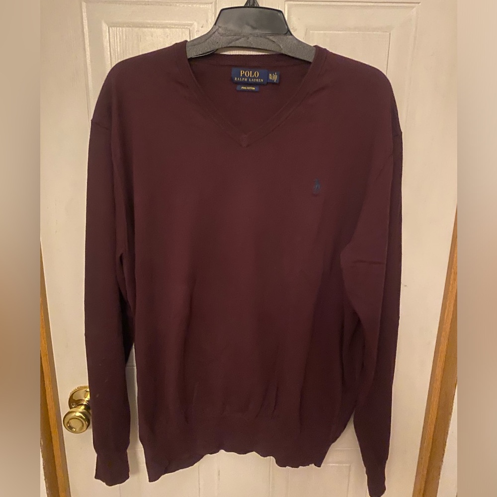 Ralph Lauren Men's V-Neck Sweater in Deep Burgundy